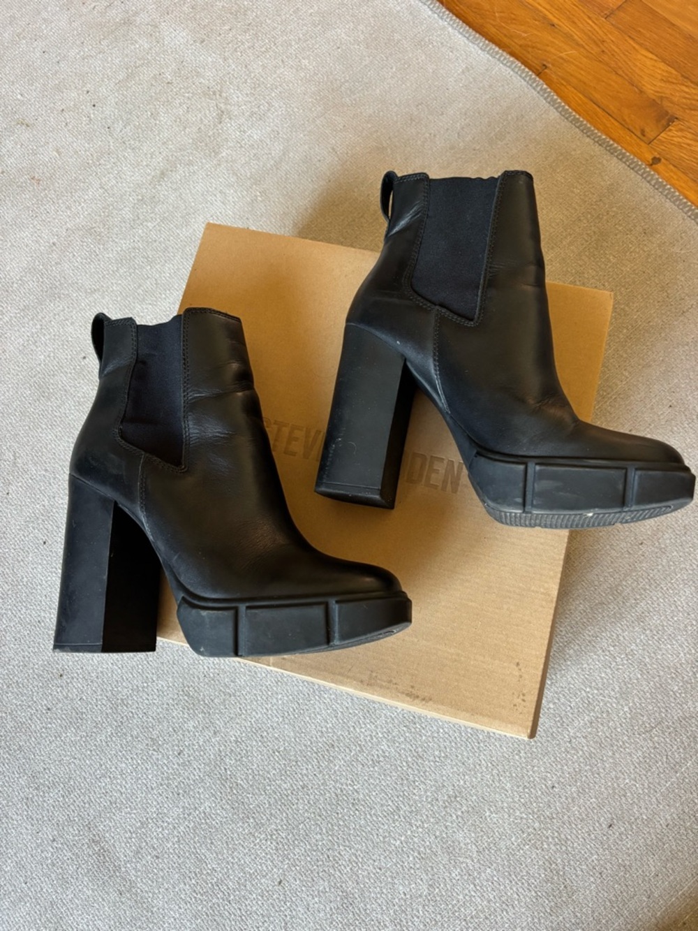 Steve Madden Black Chunky Platform Chelsea Booties